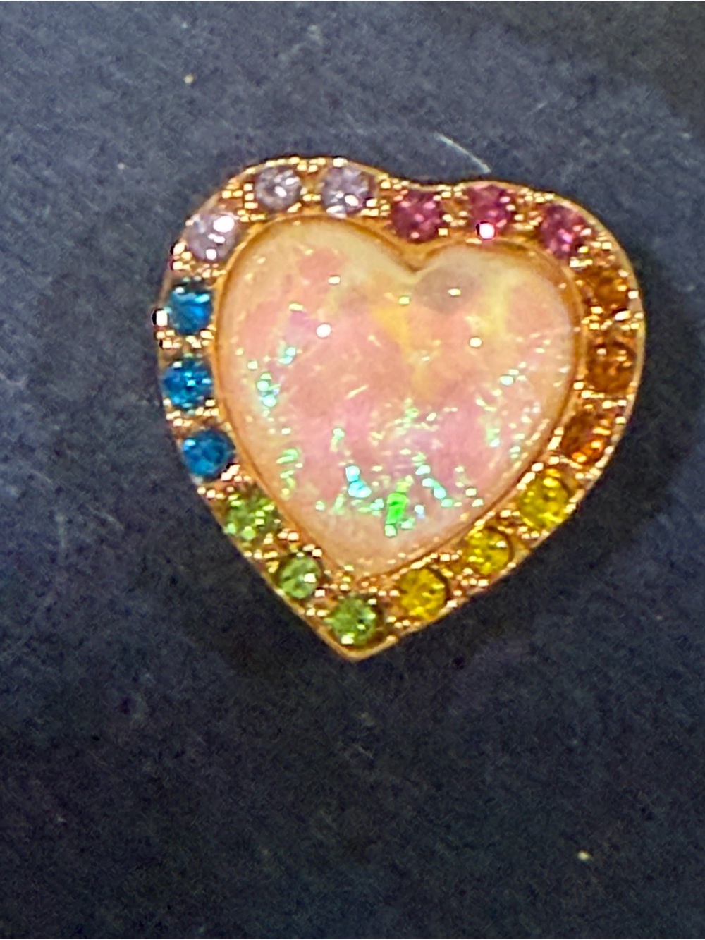 Kurt Geiger Pink Opal Heart Stud Earrings with Rainbow Crystal Halo - Picture 2 of 2